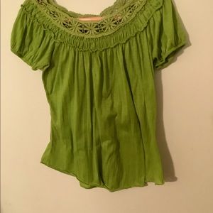 Green women’s top, New Direction Sz S, lace yoke